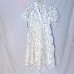 Red Valentino Dress White Embroidered Lace Overlay Short Sleeves Tiered Layers L